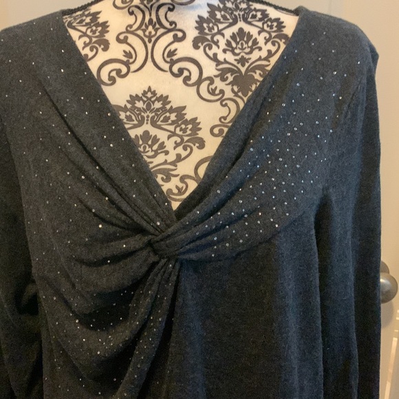 Woman’s dark grey sweater with twist v neckline. - Picture 2 of 8